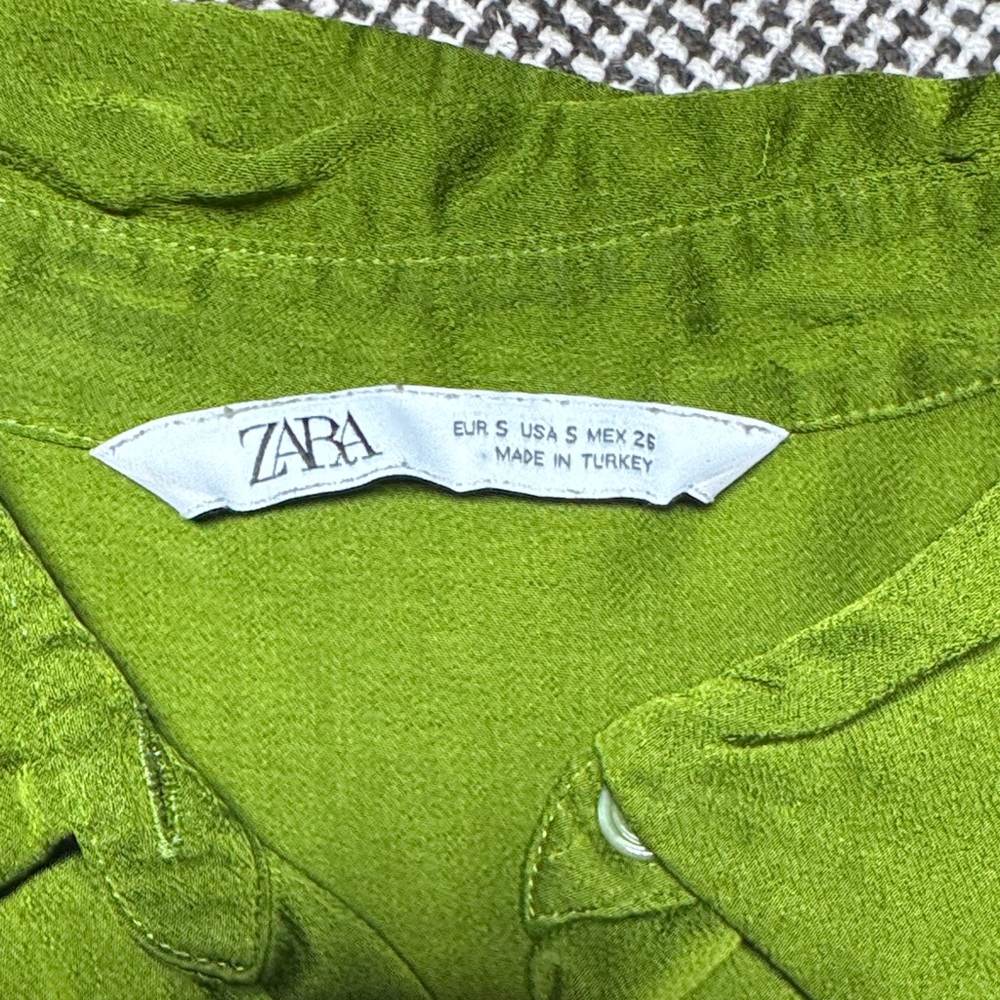 Zara Olive Button Down Satin Shirt - Picture 3 of 5